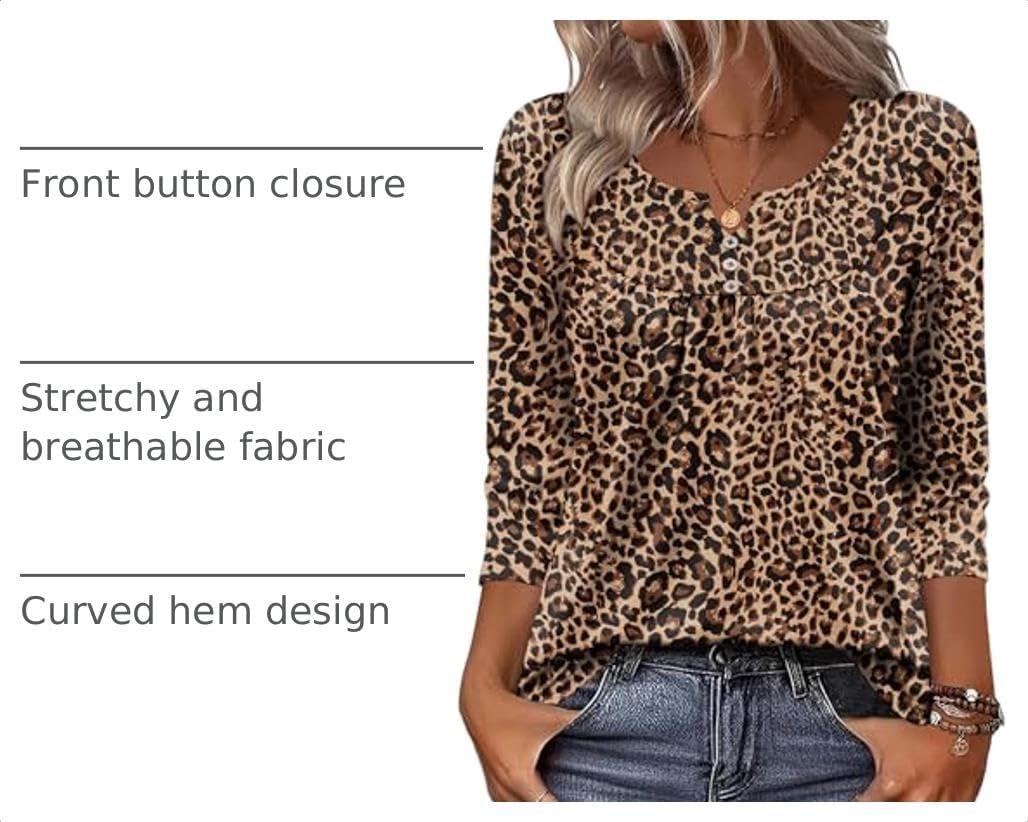 image:imageZeagoo 34 Length Sleeve Womens Tops Dressy Casual 2026 V Neck T Shirts Blouses Floral Summer Business Work Basic TeesLeopard Print