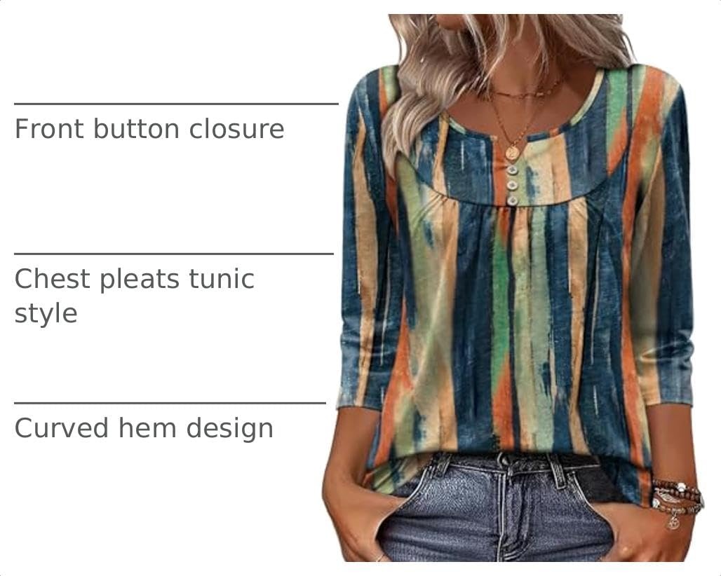 image:imageZeagoo 34 Length Sleeve Womens Tops Dressy Casual 2026 V Neck T Shirts Blouses Floral Summer Business Work Basic TeesMulticolor