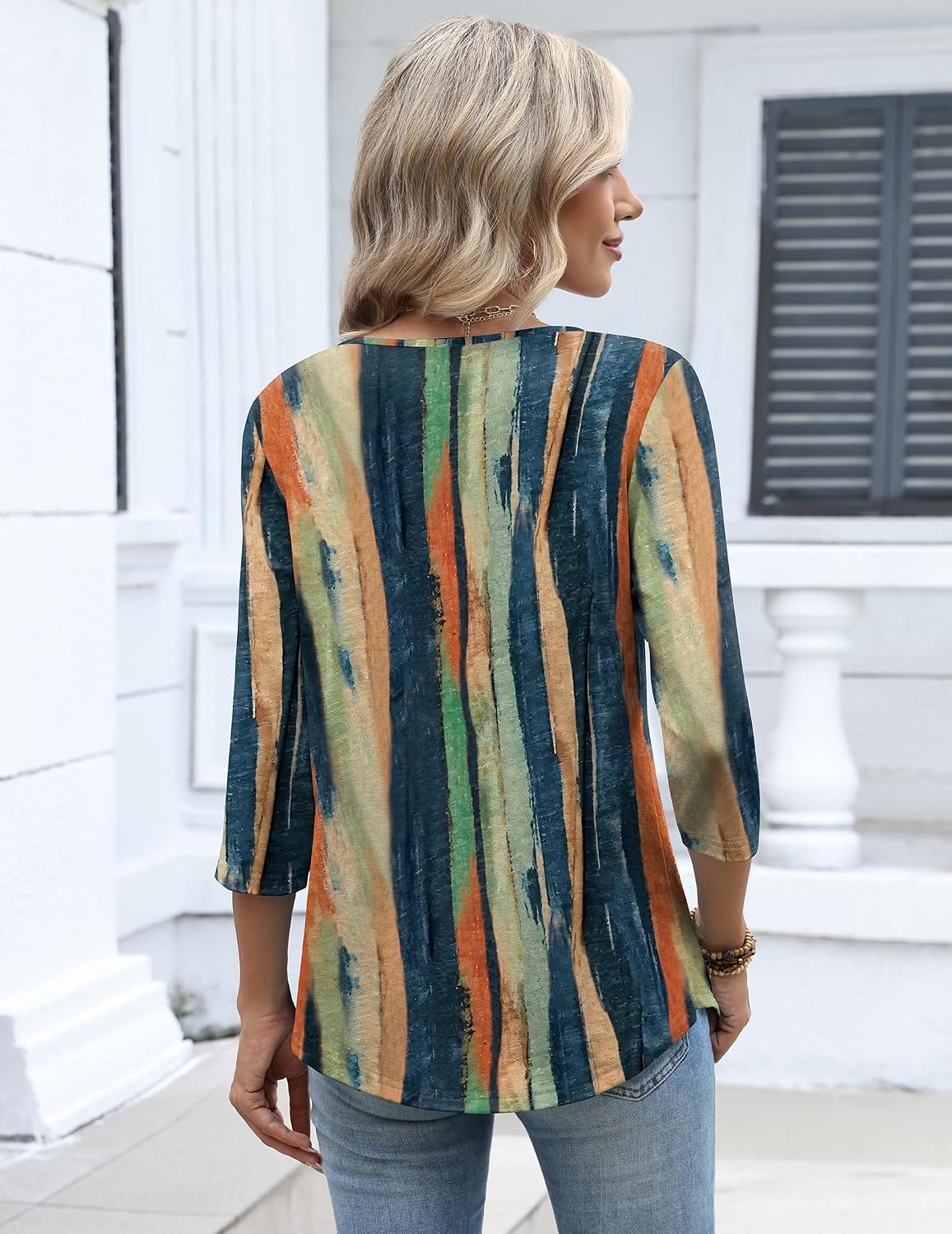 image:imageZeagoo 34 Length Sleeve Womens Tops Dressy Casual 2026 V Neck T Shirts Blouses Floral Summer Business Work Basic TeesMulticolor