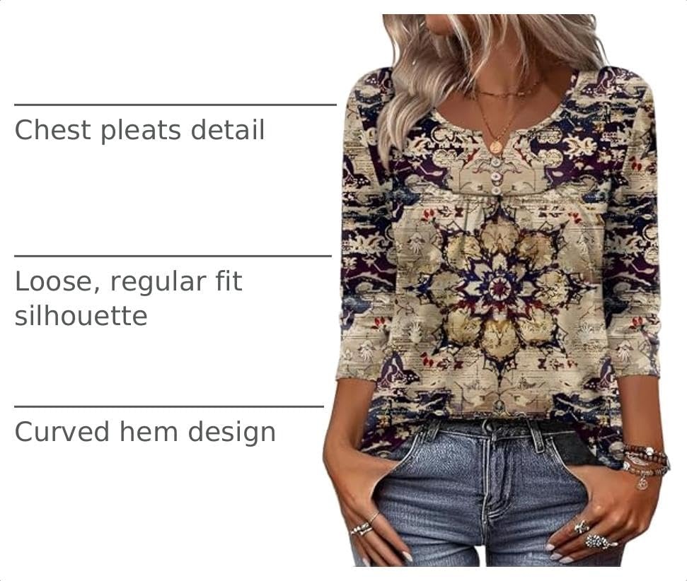 image:imageZeagoo 34 Length Sleeve Womens Tops Dressy Casual 2026 V Neck T Shirts Blouses Floral Summer Business Work Basic TeesPurplebeige