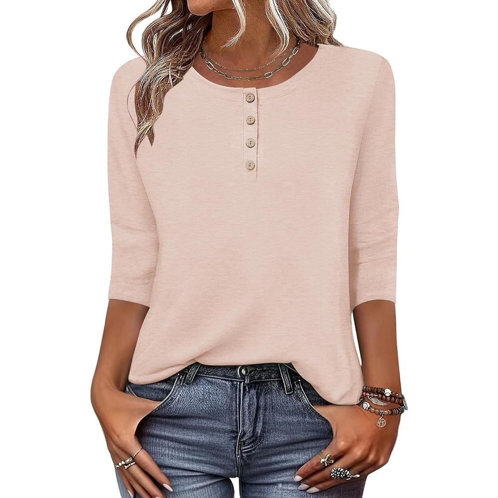 image:imageZeagoo 34 Length Sleeve Women Tops Dressy Casual Blouses Work ClothesBeige
