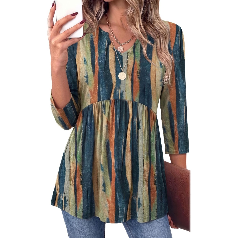 image:imageZeagoo 34 Length Sleeve Womens Tops 2026 Blouses for Women Dressy Casual Fashion Clothing V Neck TShirts Summer Outfits02 Tie Dye