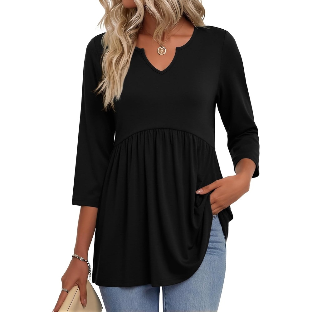 image:imageZeagoo 34 Length Sleeve Womens Tops 2026 Blouses for Women Dressy Casual Fashion Clothing V Neck TShirts Summer OutfitsBlack