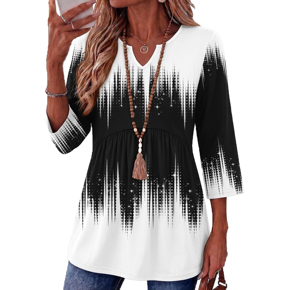image:imageZeagoo 34 Length Sleeve Womens Tops 2026 Blouses for Women Dressy Casual Fashion Clothing V Neck TShirts Summer OutfitsJb204