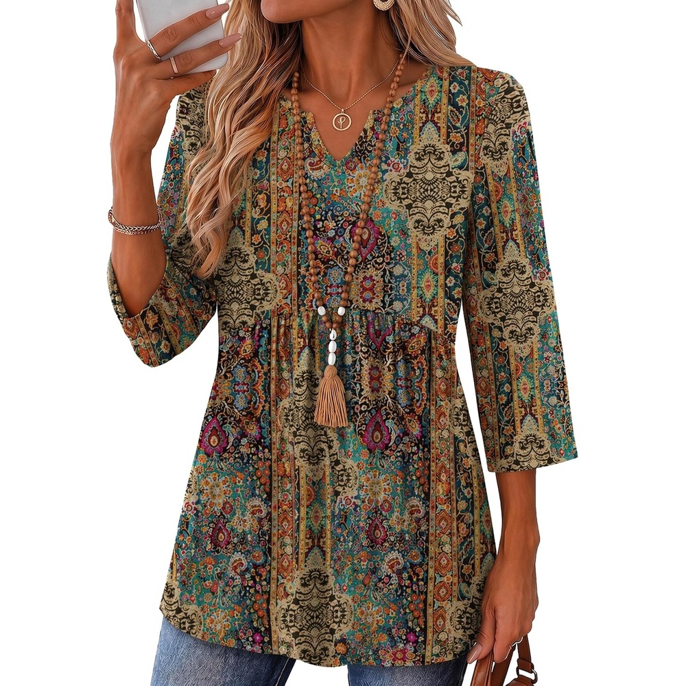 image:imageZeagoo 34 Length Sleeve Womens Tops 2026 Blouses for Women Dressy Casual Fashion Clothing V Neck TShirts Summer OutfitsMz721