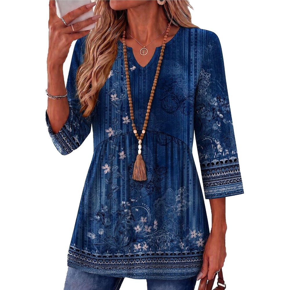 image:imageZeagoo 34 Length Sleeve Womens Tops 2026 Blouses for Women Dressy Casual Fashion Clothing V Neck TShirts Summer OutfitsMz845