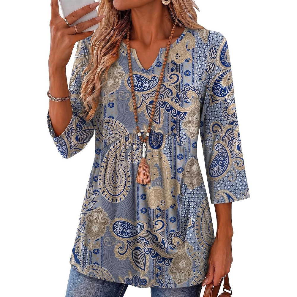 image:imageZeagoo 34 Length Sleeve Womens Tops 2026 Blouses for Women Dressy Casual Fashion Clothing V Neck TShirts Summer OutfitsMz919
