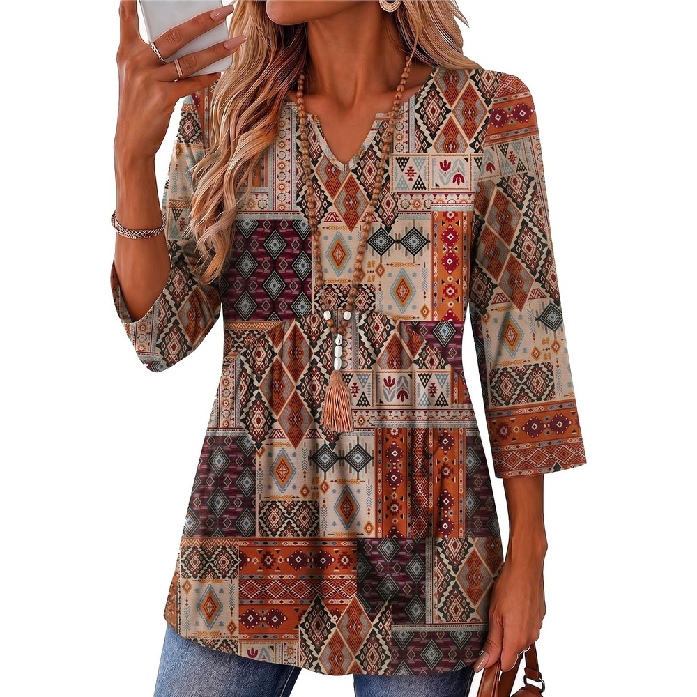 image:imageZeagoo 34 Length Sleeve Womens Tops 2026 Blouses for Women Dressy Casual Fashion Clothing V Neck TShirts Summer OutfitsMz952