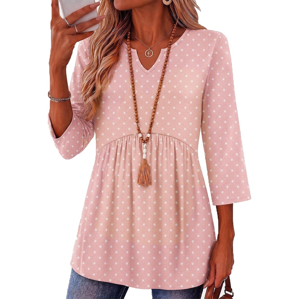 image:imageZeagoo 34 Length Sleeve Womens Tops 2026 Blouses for Women Dressy Casual Fashion Clothing V Neck TShirts Summer OutfitsPink