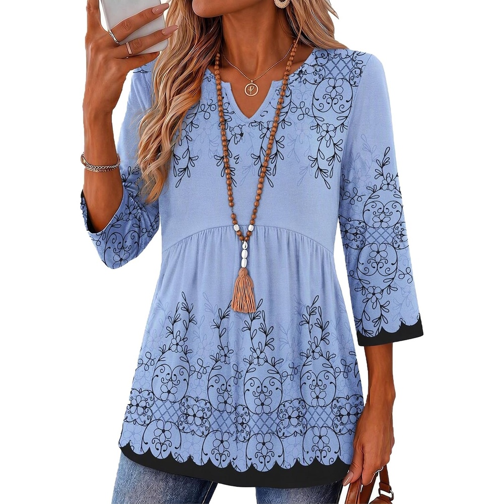 image:imageZeagoo 34 Length Sleeve Womens Tops 2026 Blouses for Women Dressy Casual Fashion Clothing V Neck TShirts Summer OutfitsSf166