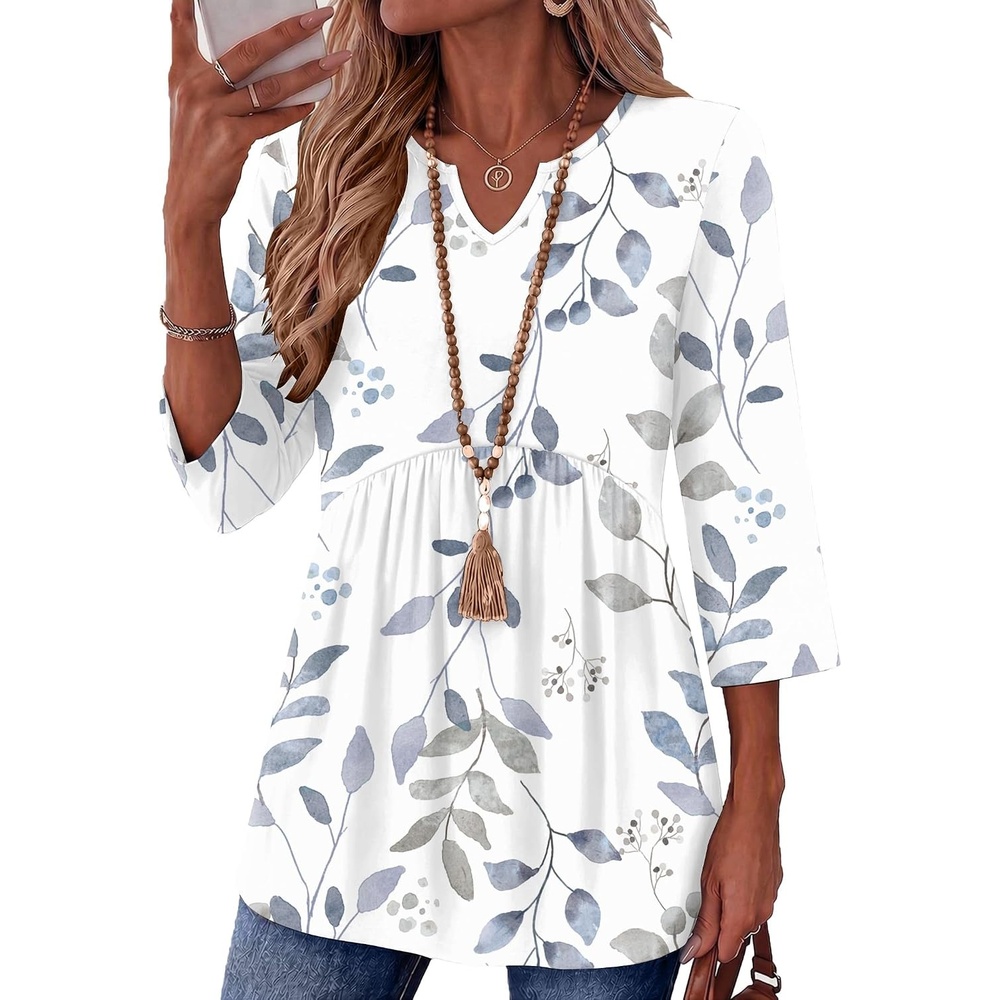 image:imageZeagoo 34 Length Sleeve Womens Tops 2026 Blouses for Women Dressy Casual Fashion Clothing V Neck TShirts Summer OutfitsSp113