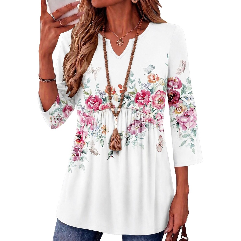 image:imageZeagoo 34 Length Sleeve Womens Tops 2026 Blouses for Women Dressy Casual Fashion Clothing V Neck TShirts Summer OutfitsWf67