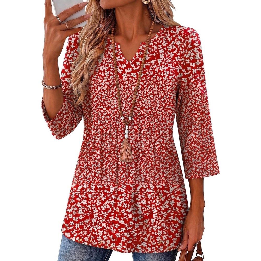 image:imageZeagoo 34 Length Sleeve Womens Tops 2026 Blouses for Women Dressy Casual Fashion Clothing V Neck TShirts Summer OutfitsXh518