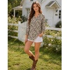 Zeagoo 3/4 Length Sleeve Womens Tops 2025 Floral Womens Blouses V Neck TunicTops with Smocked Cuffs(Apricot Back Floral)