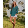 Zeagoo 3/4 Length Sleeve Womens Tops 2025 Floral Womens Blouses V Neck TunicTops with Smocked Cuffs(Blue-green Back Branch Print)