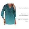 Zeagoo 3/4 Length Sleeve Womens Tops 2025 Floral Womens Blouses V Neck TunicTops with Smocked Cuffs(Blue-green Back Branch Print)