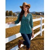 Zeagoo 3/4 Length Sleeve Womens Tops 2025 Floral Womens Blouses V Neck TunicTops with Smocked Cuffs(Blue-green Back Branch Print)