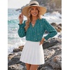 Zeagoo 3/4 Length Sleeve Womens Tops 2025 Floral Womens Blouses V Neck TunicTops with Smocked Cuffs(Blue-green Back Branch Print)