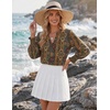 Zeagoo 3/4 Length Sleeve Womens Tops 2025 Floral Womens Blouses V Neck TunicTops with Smocked Cuffs(Ethnic Prints)
