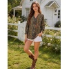 Zeagoo 3/4 Length Sleeve Womens Tops 2025 Floral Womens Blouses V Neck TunicTops with Smocked Cuffs(Ethnic Prints)