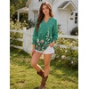 Zeagoo 3/4 Length Sleeve Womens Tops 2025 Floral Womens Blouses V Neck TunicTops with Smocked Cuffs(Gradient Floral Print)