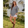 Zeagoo 3/4 Length Sleeve Womens Tops 2025 Floral Womens Blouses V Neck TunicTops with Smocked Cuffs(Gray Floral)