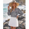 Zeagoo 3/4 Length Sleeve Womens Tops 2025 Floral Womens Blouses V Neck TunicTops with Smocked Cuffs(Gray Floral)