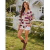 Zeagoo 3/4 Length Sleeve Womens Tops 2025 Floral Womens Blouses V Neck TunicTops with Smocked Cuffs(Multicolor Plaid 509)