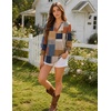 Zeagoo 3/4 Length Sleeve Womens Tops 2025 Floral Womens Blouses V Neck TunicTops with Smocked Cuffs(Orange and Blue Plaid)