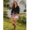 Zeagoo 3/4 Length Sleeve Womens Tops 2025 Floral Womens Blouses V Neck TunicTops with Smocked Cuffs(Pink Flowers)