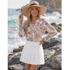 Zeagoo 3/4 Length Sleeve Womens Tops 2025 Floral Womens Blouses V Neck TunicTops with Smocked Cuffs(Print-1)