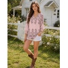 Zeagoo 3/4 Length Sleeve Womens Tops 2025 Floral Womens Blouses V Neck TunicTops with Smocked Cuffs(Print-190)