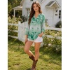 Zeagoo 3/4 Length Sleeve Womens Tops 2025 Floral Womens Blouses V Neck TunicTops with Smocked Cuffs(Print-195)