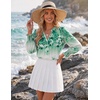Zeagoo 3/4 Length Sleeve Womens Tops 2025 Floral Womens Blouses V Neck TunicTops with Smocked Cuffs(Print-195)
