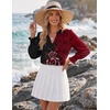 Zeagoo 3/4 Length Sleeve Womens Tops 2025 Floral Womens Blouses V Neck TunicTops with Smocked Cuffs(Print-309)