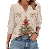 Zeagoo 3/4 Length Sleeve Womens Tops 2025 Floral Womens Blouses V Neck TunicTops with Smocked Cuffs(Print-505)