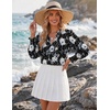 Zeagoo 3/4 Length Sleeve Womens Tops 2025 Floral Womens Blouses V Neck TunicTops with Smocked Cuffs(Print-506)
