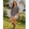 Zeagoo 3/4 Length Sleeve Womens Tops 2025 Floral Womens Blouses V Neck TunicTops with Smocked Cuffs(Print-517)