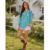 Zeagoo 3/4 Length Sleeve Womens Tops 2025 Floral Womens Blouses V Neck TunicTops with Smocked Cuffs(Print-fp18)