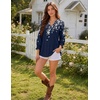 Zeagoo 3/4 Length Sleeve Womens Tops 2025 Floral Womens Blouses V Neck TunicTops with Smocked Cuffs(Print-sf103)