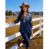 Zeagoo 3/4 Length Sleeve Womens Tops 2025 Floral Womens Blouses V Neck TunicTops with Smocked Cuffs(Print-sf103)