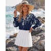 Zeagoo 3/4 Length Sleeve Womens Tops 2025 Floral Womens Blouses V Neck TunicTops with Smocked Cuffs(Print-sf103)
