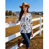 Zeagoo 3/4 Length Sleeve Womens Tops 2025 Floral Womens Blouses V Neck TunicTops with Smocked Cuffs(Print-sf198)