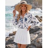 Zeagoo 3/4 Length Sleeve Womens Tops 2025 Floral Womens Blouses V Neck TunicTops with Smocked Cuffs(Print-sf198)