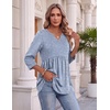 Zeagoo 3/4 Length Sleeve Womens Tops 2026 Blouses for Women Dressy Casual Fashion Clothing V Neck T-Shirts Summer Outfits(03 Blue Stripe)
