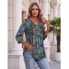 Zeagoo 3/4 Length Sleeve Womens Tops 2026 Blouses for Women Dressy Casual Fashion Clothing V Neck T-Shirts Summer Outfits(Blue Boho Print)