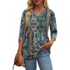 Zeagoo 3/4 Length Sleeve Womens Tops 2026 Blouses for Women Dressy Casual Fashion Clothing V Neck T-Shirts Summer Outfits(Blue Boho Print)