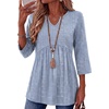 Zeagoo 3/4 Length Sleeve Womens Tops 2026 Blouses for Women Dressy Casual Fashion Clothing V Neck T-Shirts Summer Outfits(Blue White)