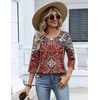 Zeagoo 3/4 Length Sleeve Womens Tops Dressy Casual 2026 V Neck T Shirts Blouses Floral Summer Business Work Basic Tees(A01-rust Ethnic Pattern)
