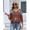 Zeagoo 3/4 Length Sleeve Womens Tops Dressy Casual 2026 V Neck T Shirts Blouses Floral Summer Business Work Basic Tees(A01-rust Ethnic Pattern)